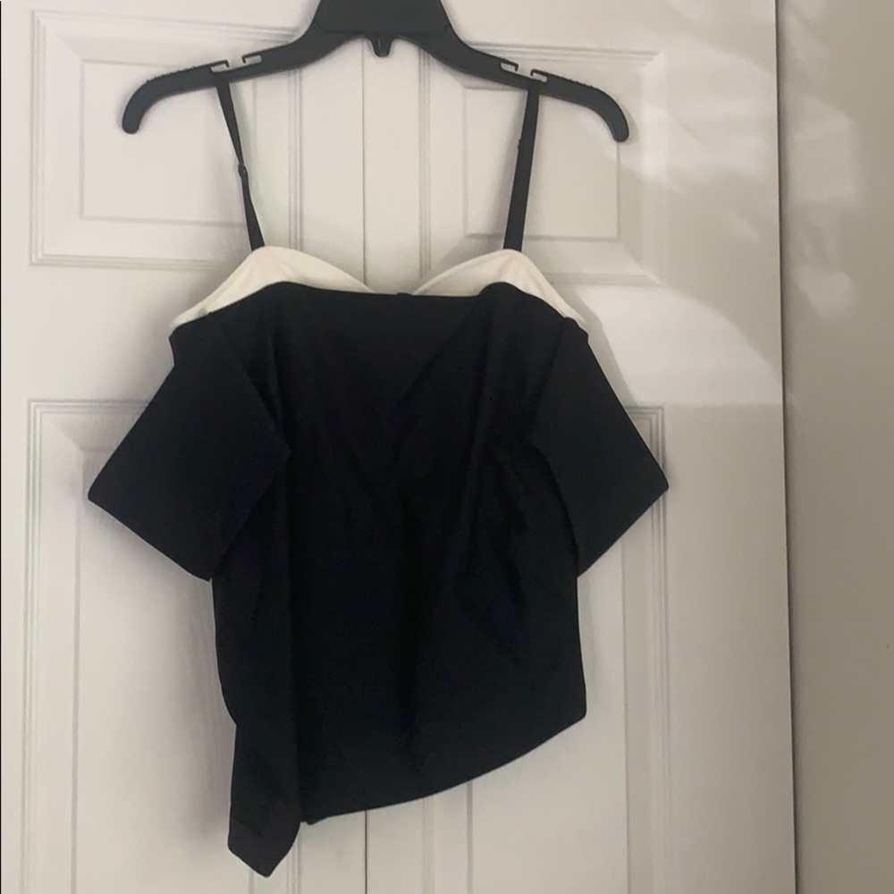 Tibi draped black and white top